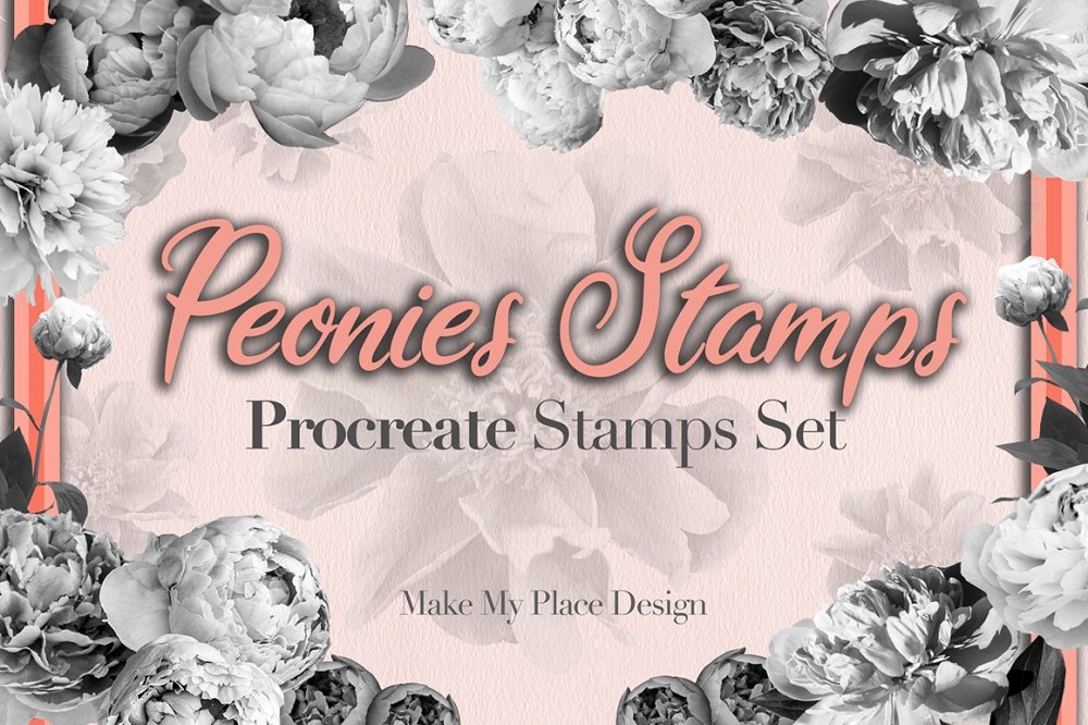 Peony Peonies Flowers Brushes Procreate Stamps Set