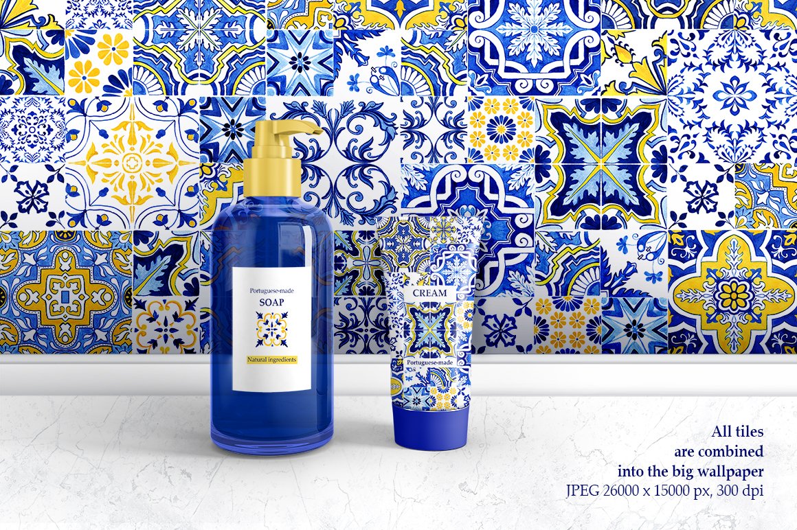 Portuguese Azulejos Watercolor Tiles and Patterns