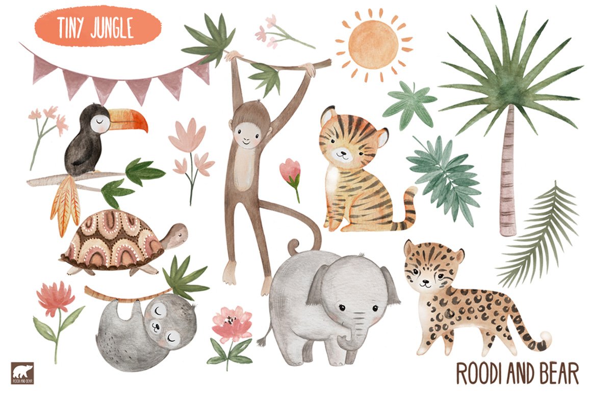 Watercolor Jungle Animals