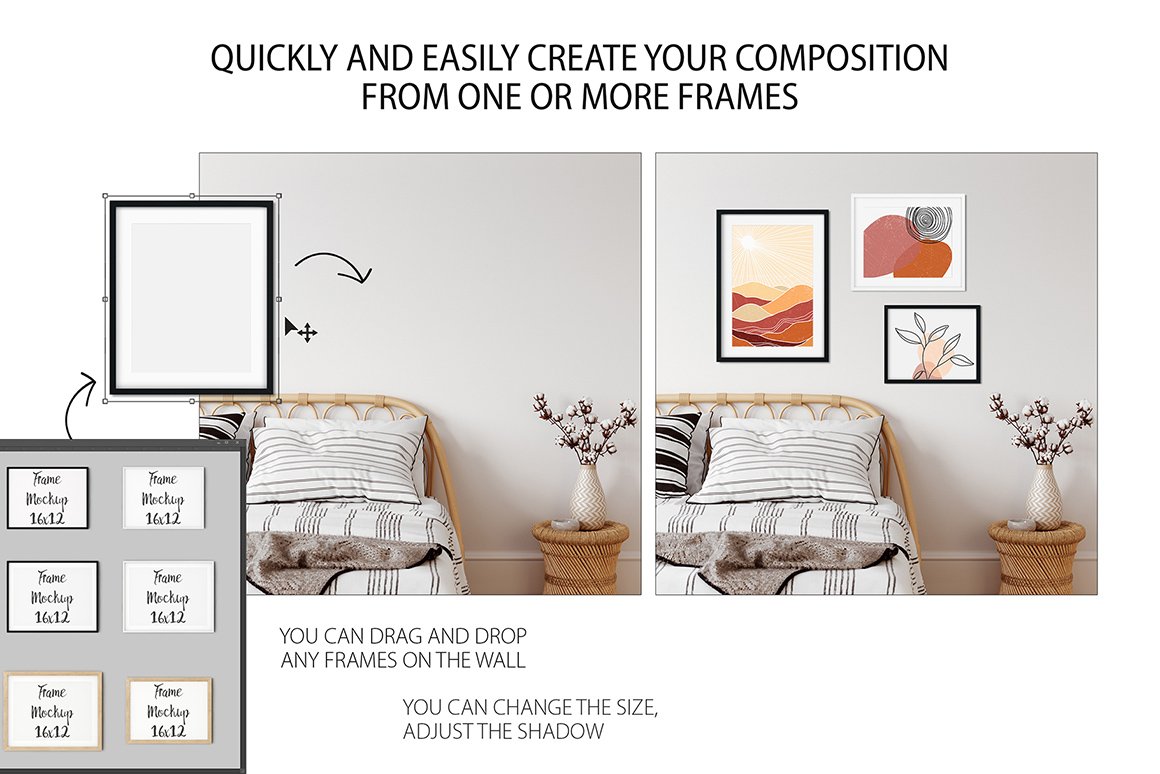 Boho Interior Frame & Wall Mockup Bundle 6 - Design Cuts