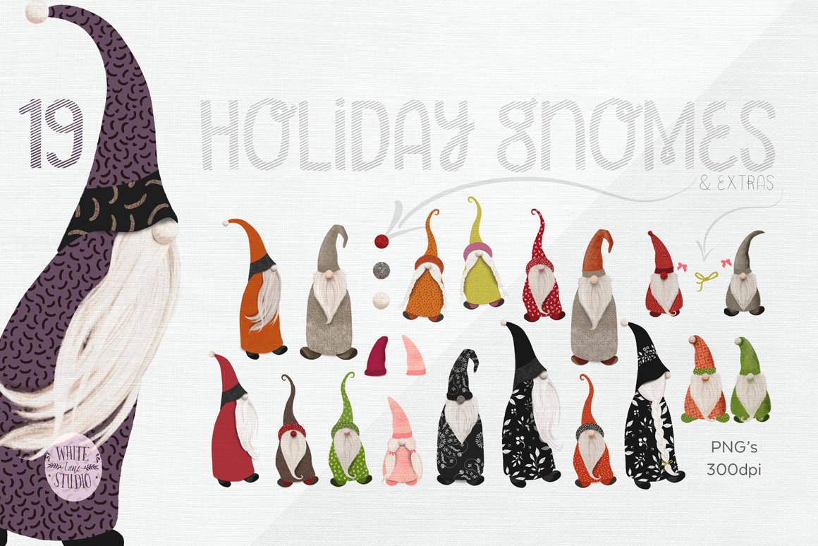 Christmas Holiday Gnome Illustrations Set