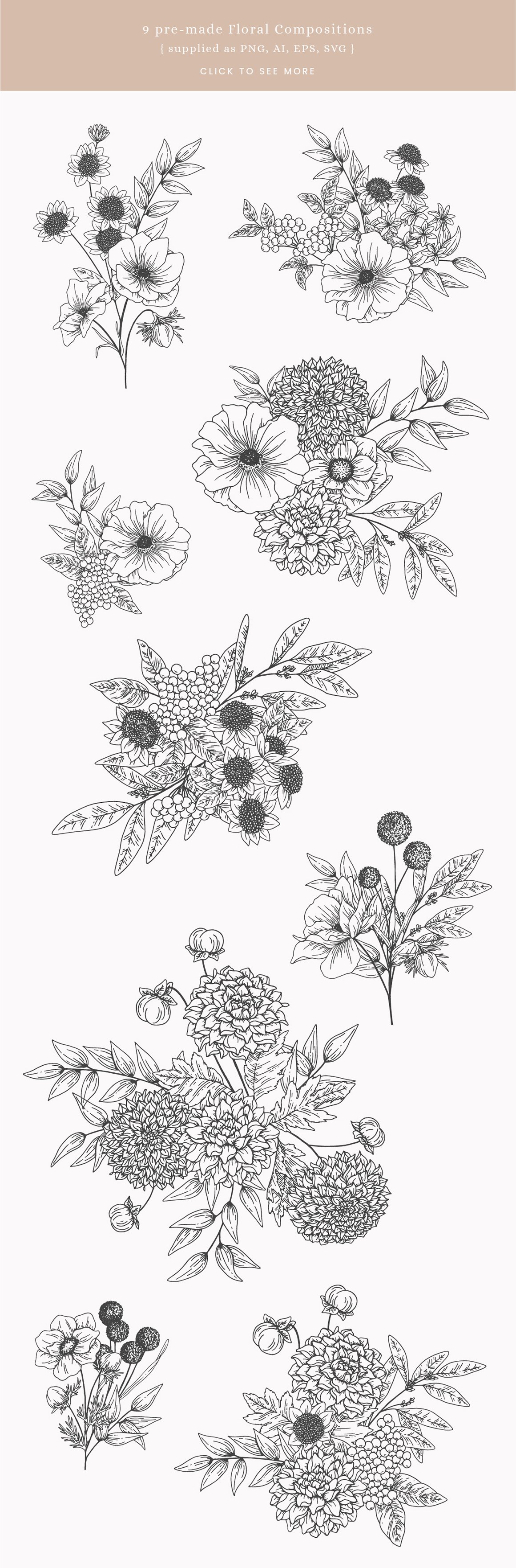 Dahlia Bouquet Vector Illustrations