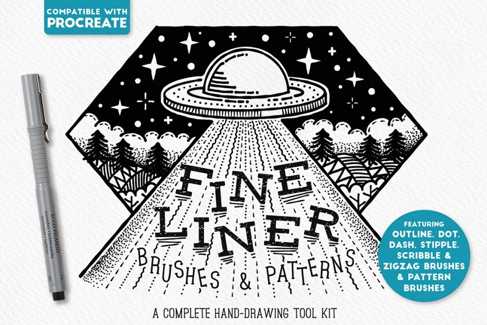 Fine Liner Brushes & Patterns - Procreate