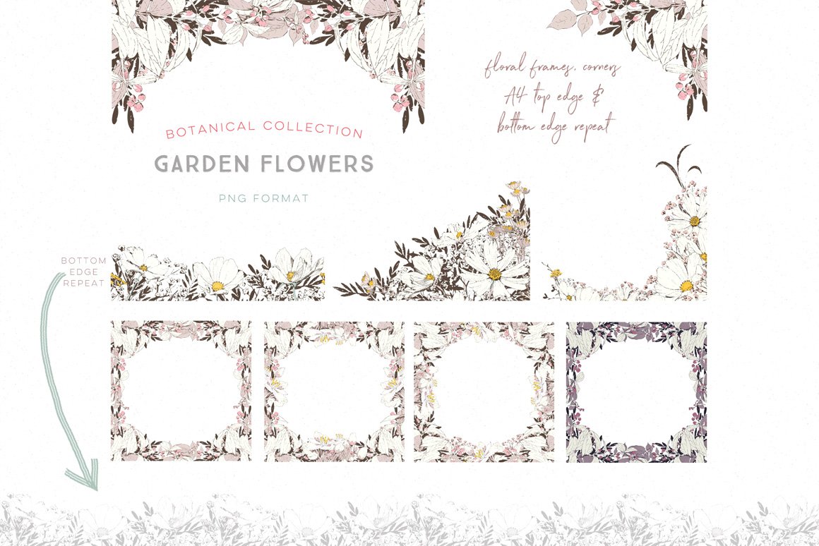 Garden Florals Botanical Illustrations Set