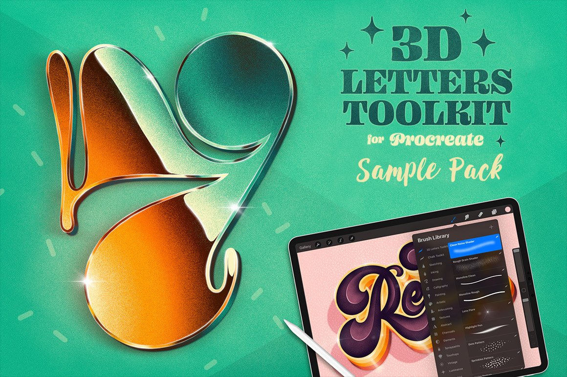 HOMwork Freebie: 3D Letters Toolkit for Procreate