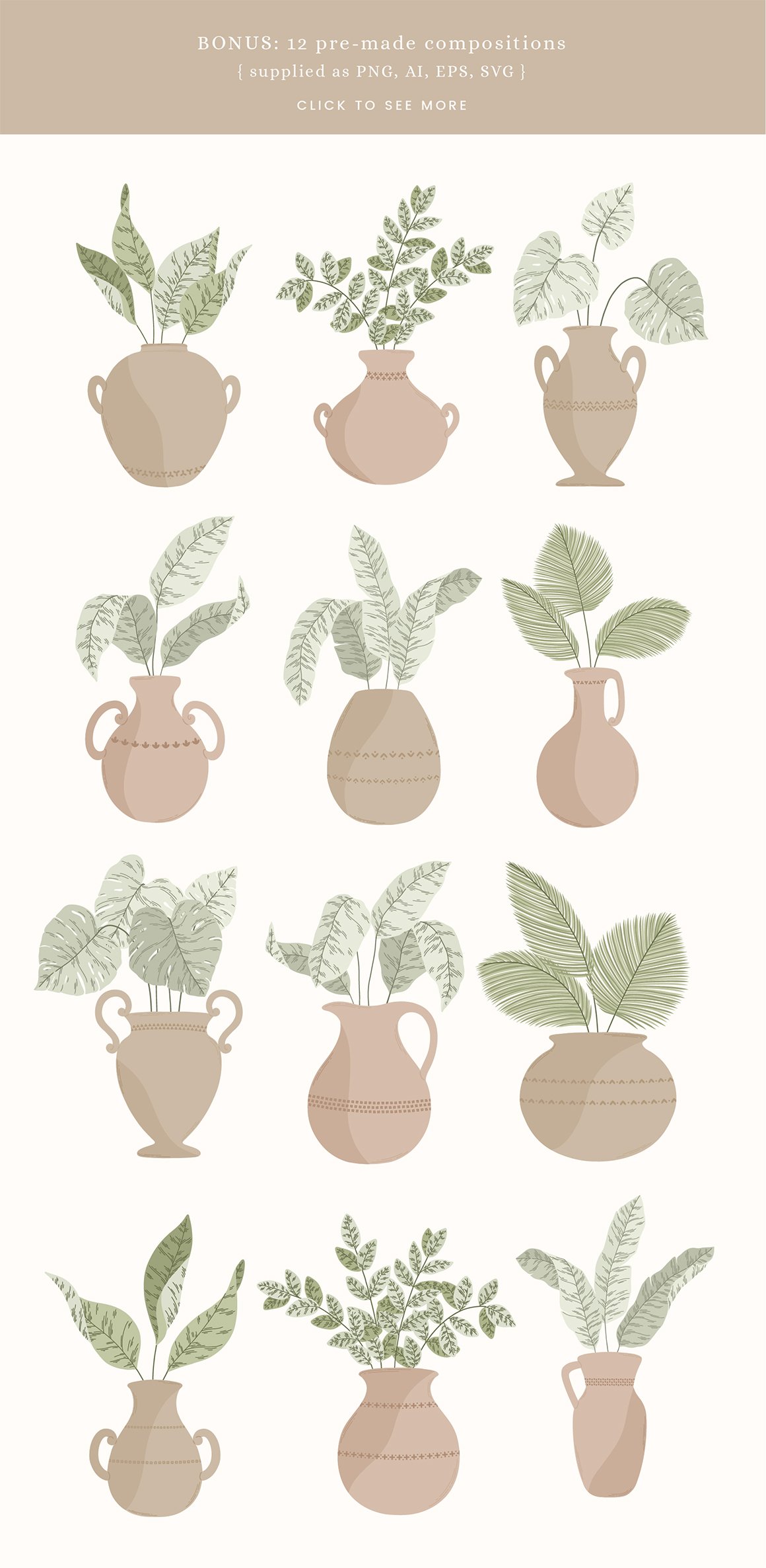 Pots & Plants Colour Vector Illustrations