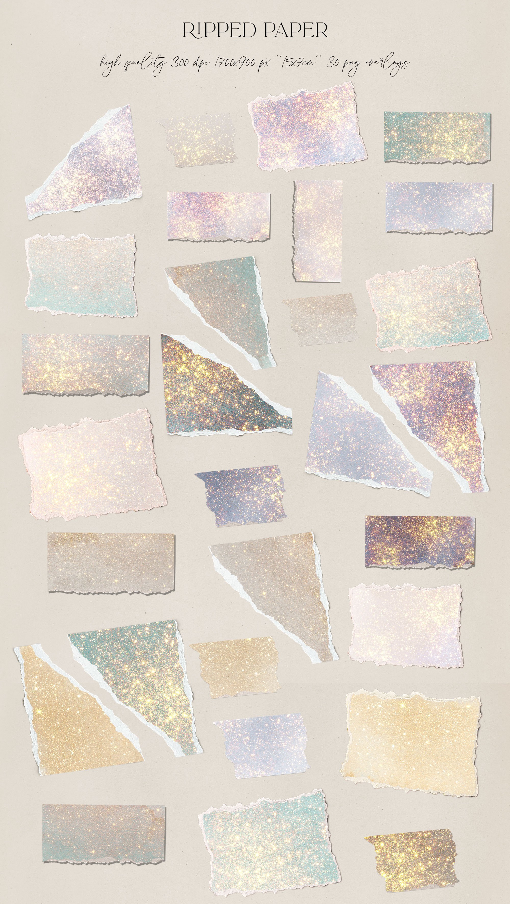 Shimmer Textures & Ripped Paper Collage Design
