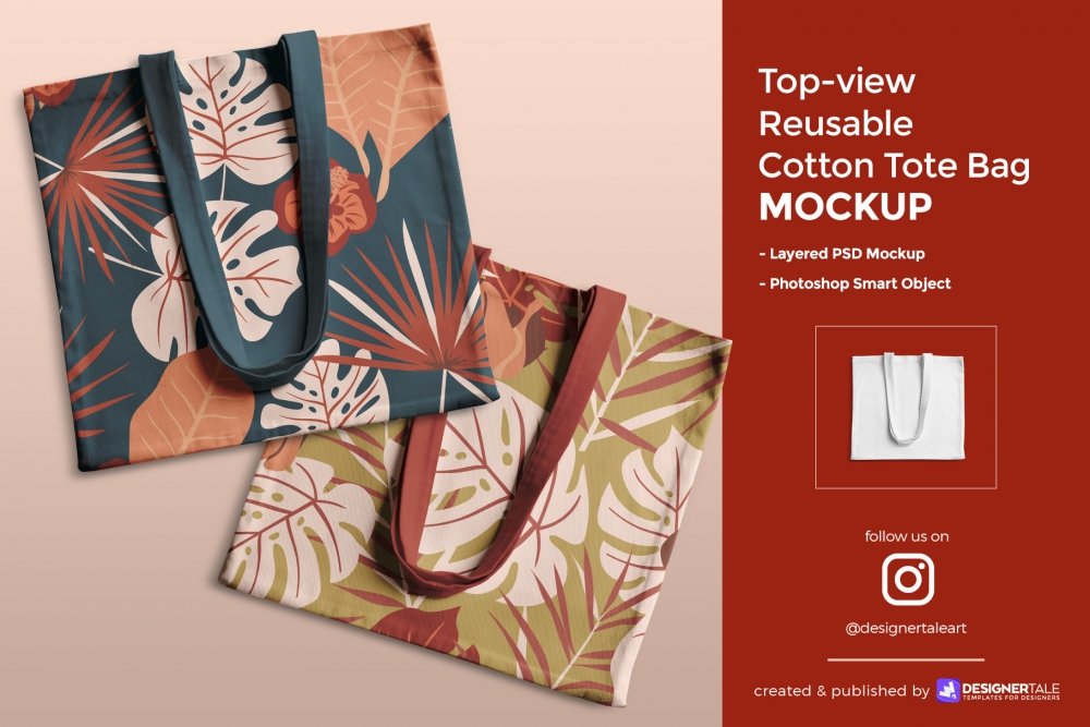 Top-view Reusable Cotton Tote Bag Mockup - Design Cuts