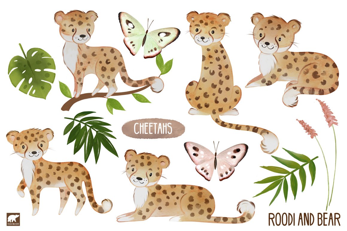 Watercolor Cheetahs and Accessories