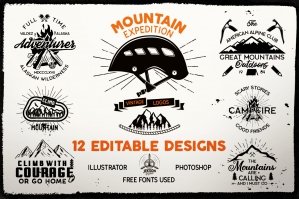 12 Mountain Expedition Logos - Camp Vector Badges