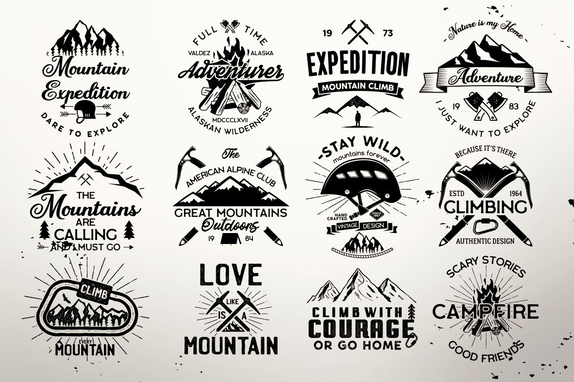 12 Mountain Expedition Logos - Camp Vector Badges