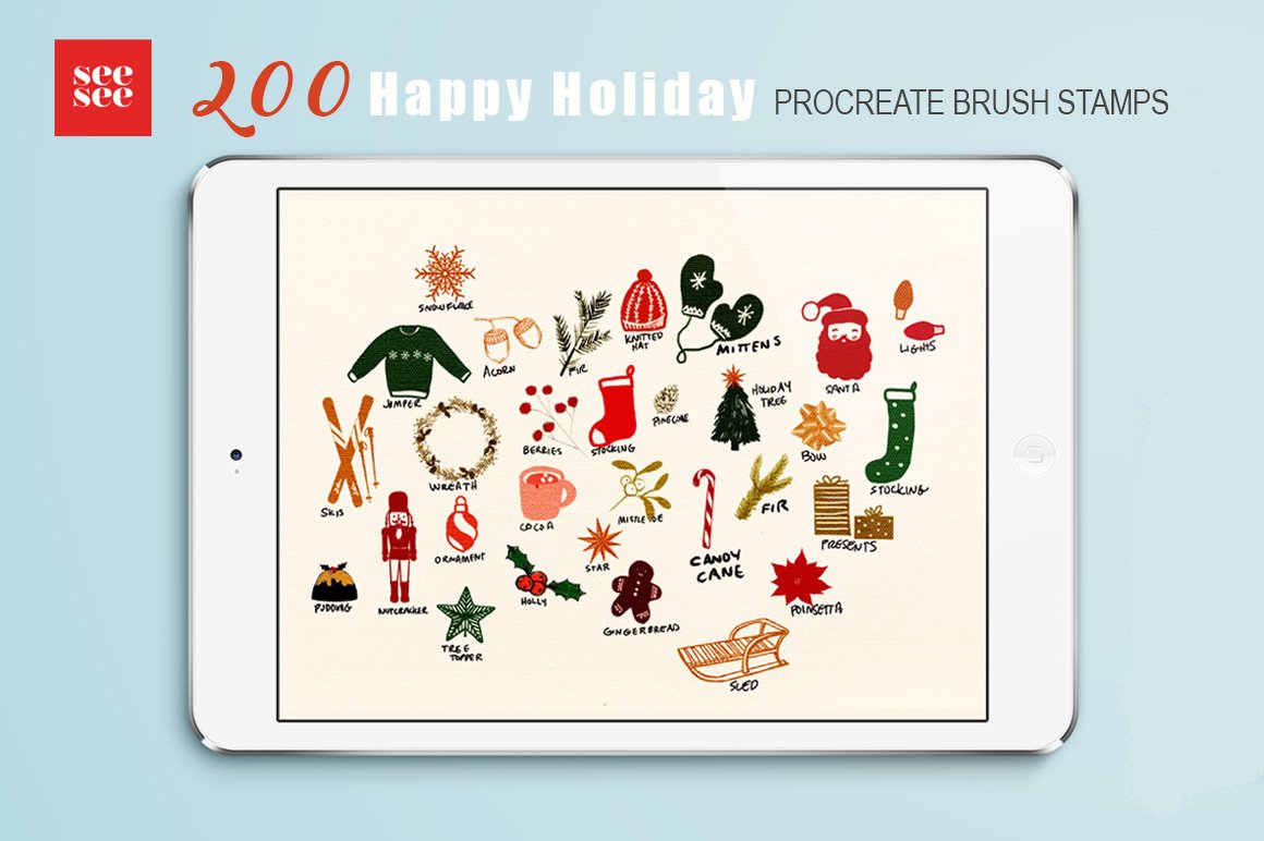 200 Happy Holiday Procreate Brush Stamps