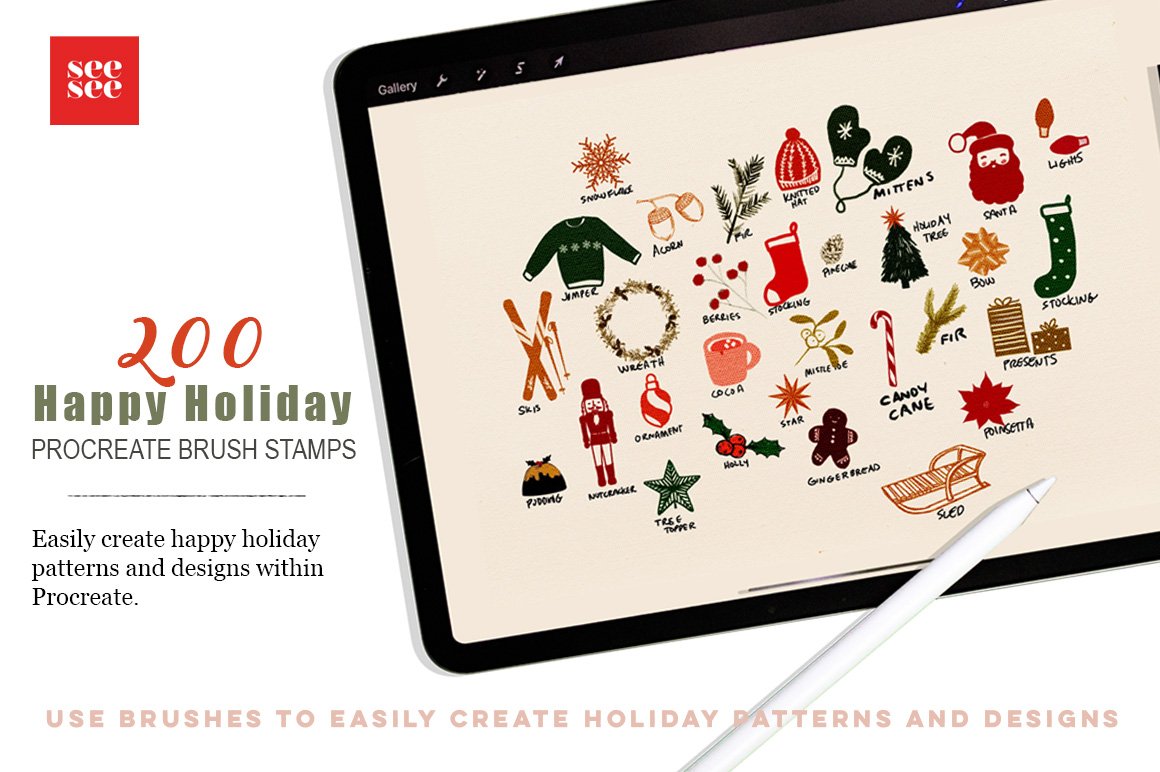 200 Happy Holiday Procreate Brush Stamps
