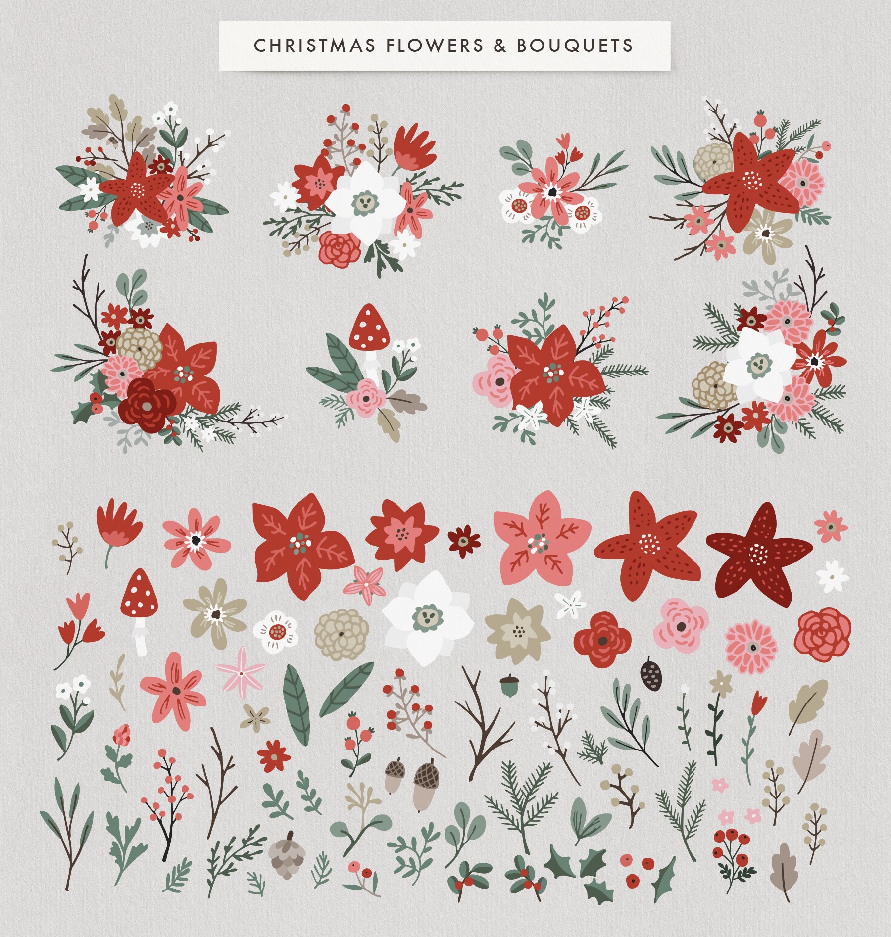Bright Christmas Illustrations and Patterns Set