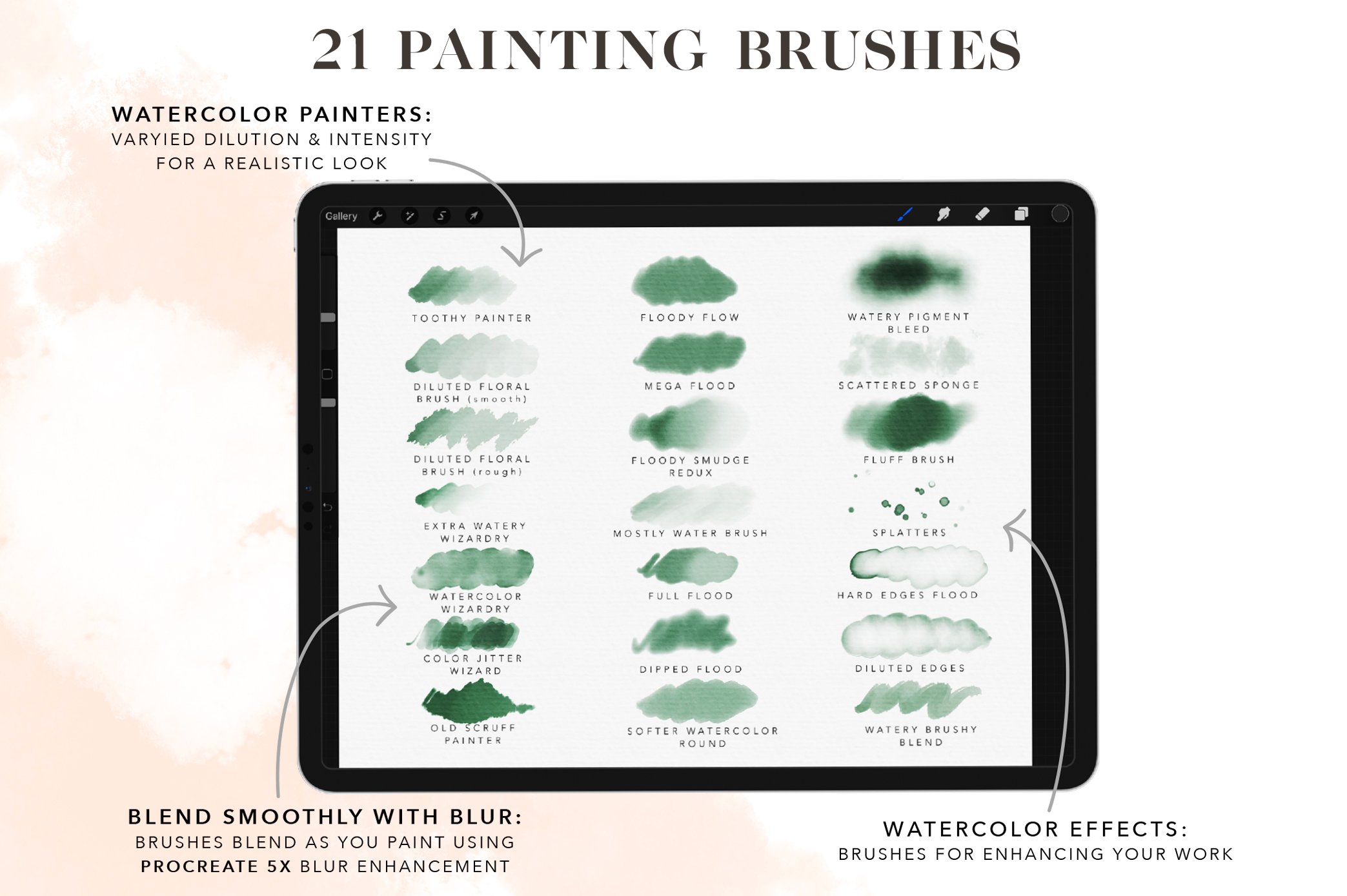 Flooded Watercolor Brushes for Procreate
