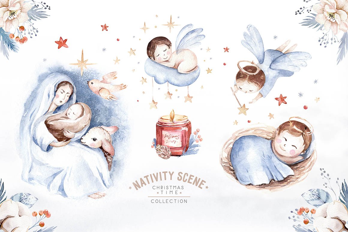 watercolor scene creator Nativity Christmas clipart