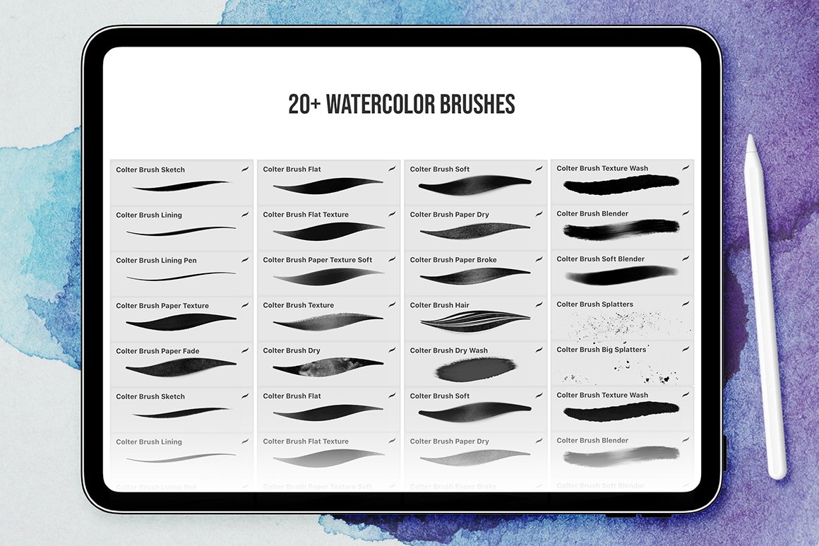 Procreate Colter Brush - 20+ Watercolor Brushes