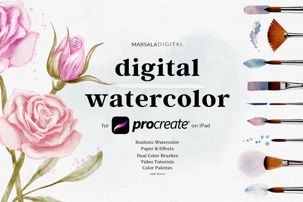 Procreate Watercolor Brushes and Paper Kit