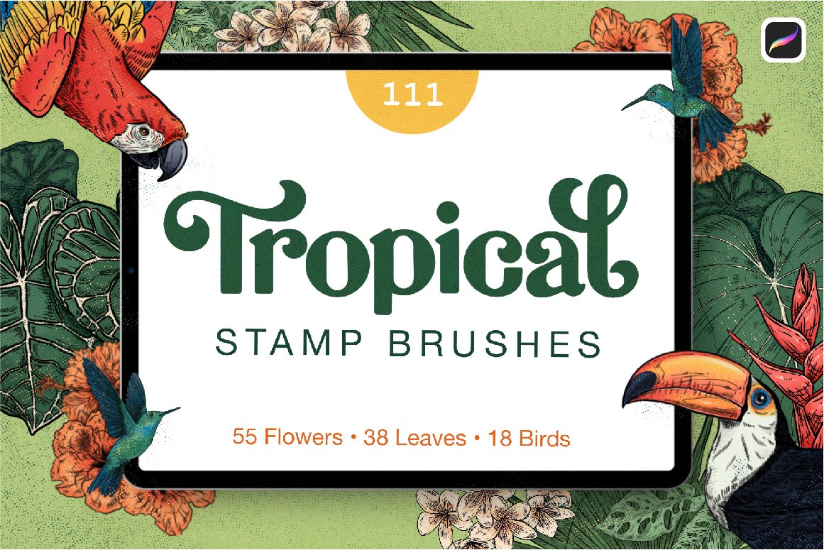 111 Tropical Stamp Brushes for Procreate