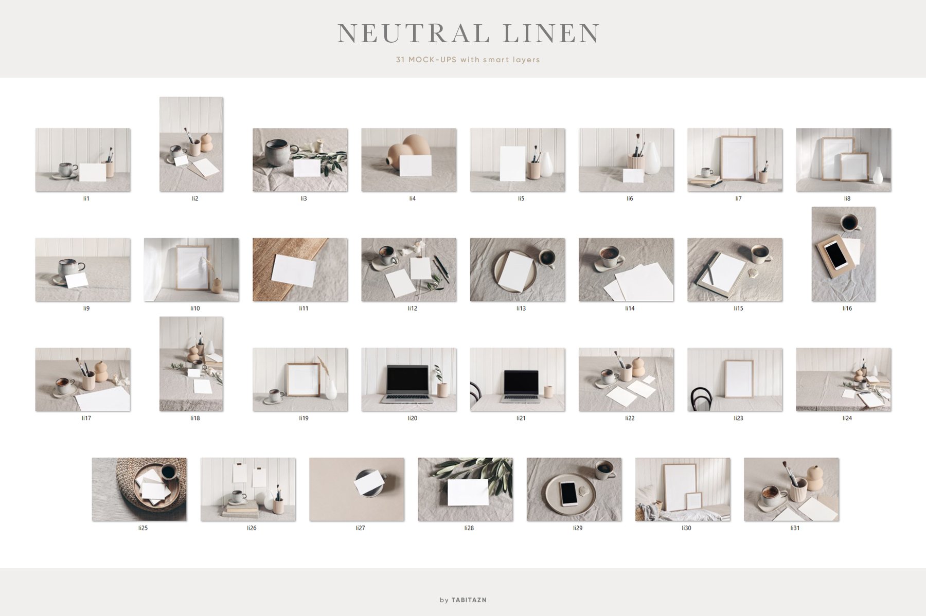 35 Neutral Linen Photo Mockups Bundle