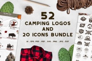 52 Camping Logos + 20 Icons Collection