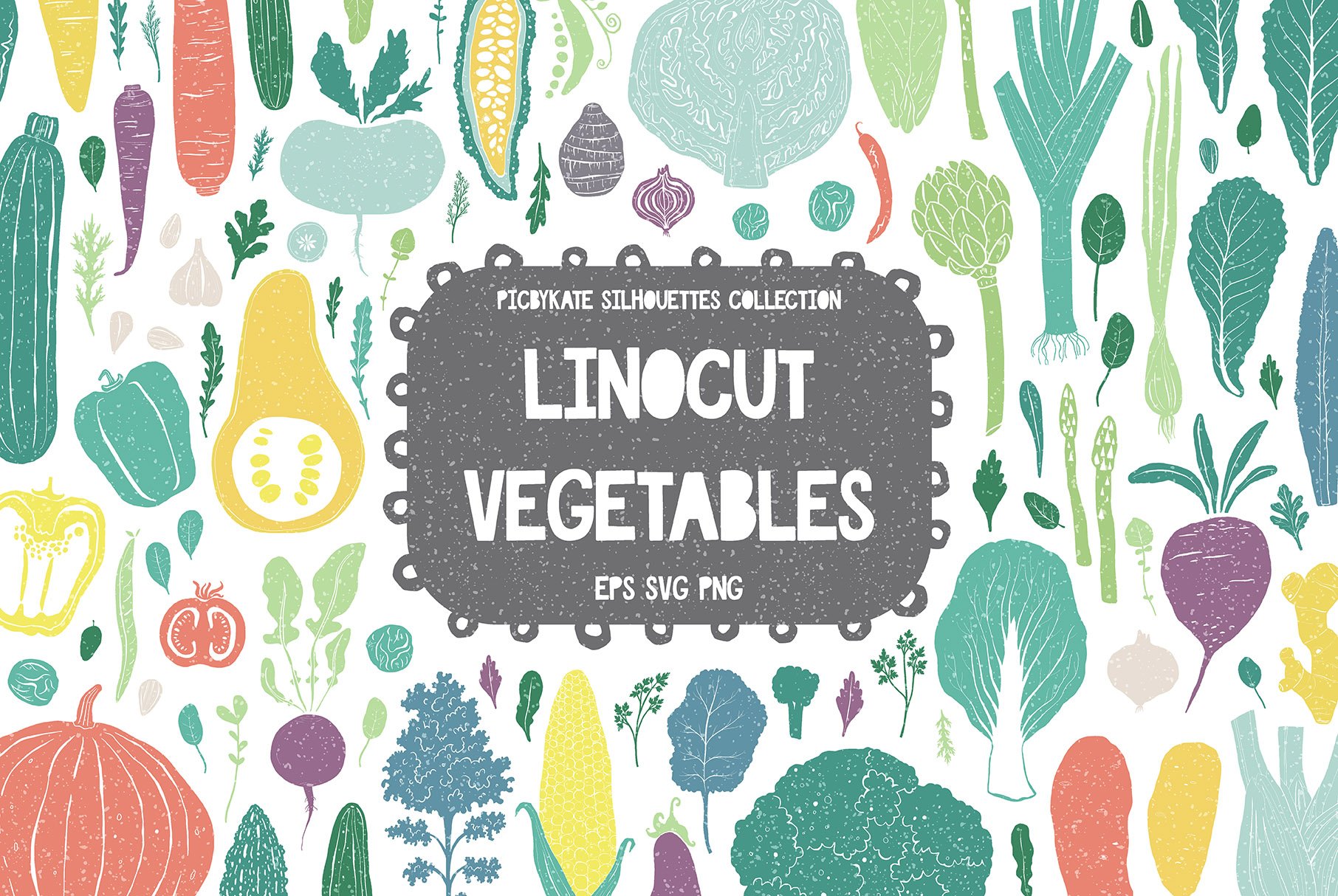 90 Linocut Vegetables Silhouettes