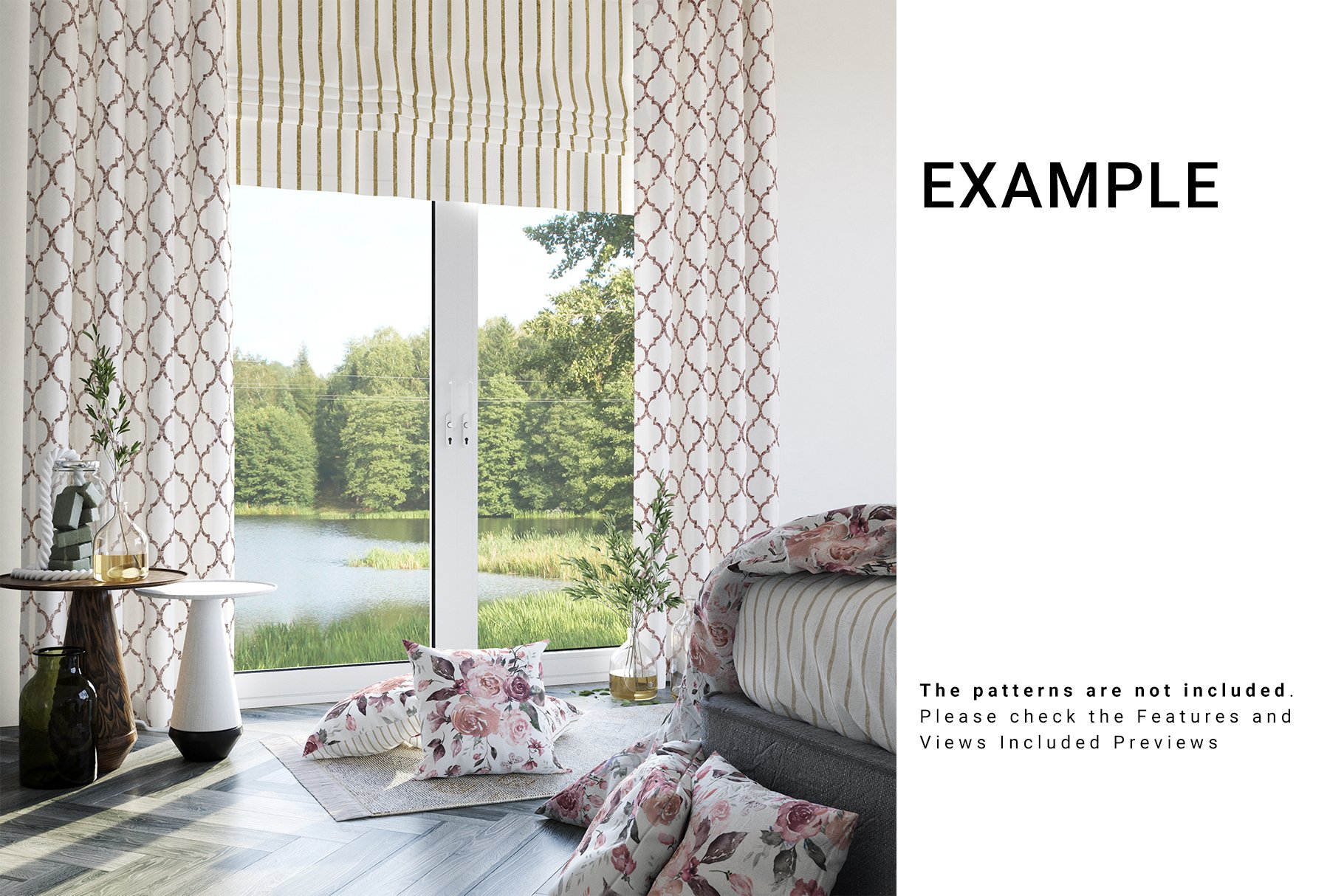 Bedroom Textile - Curtains Blinds Pillows Set