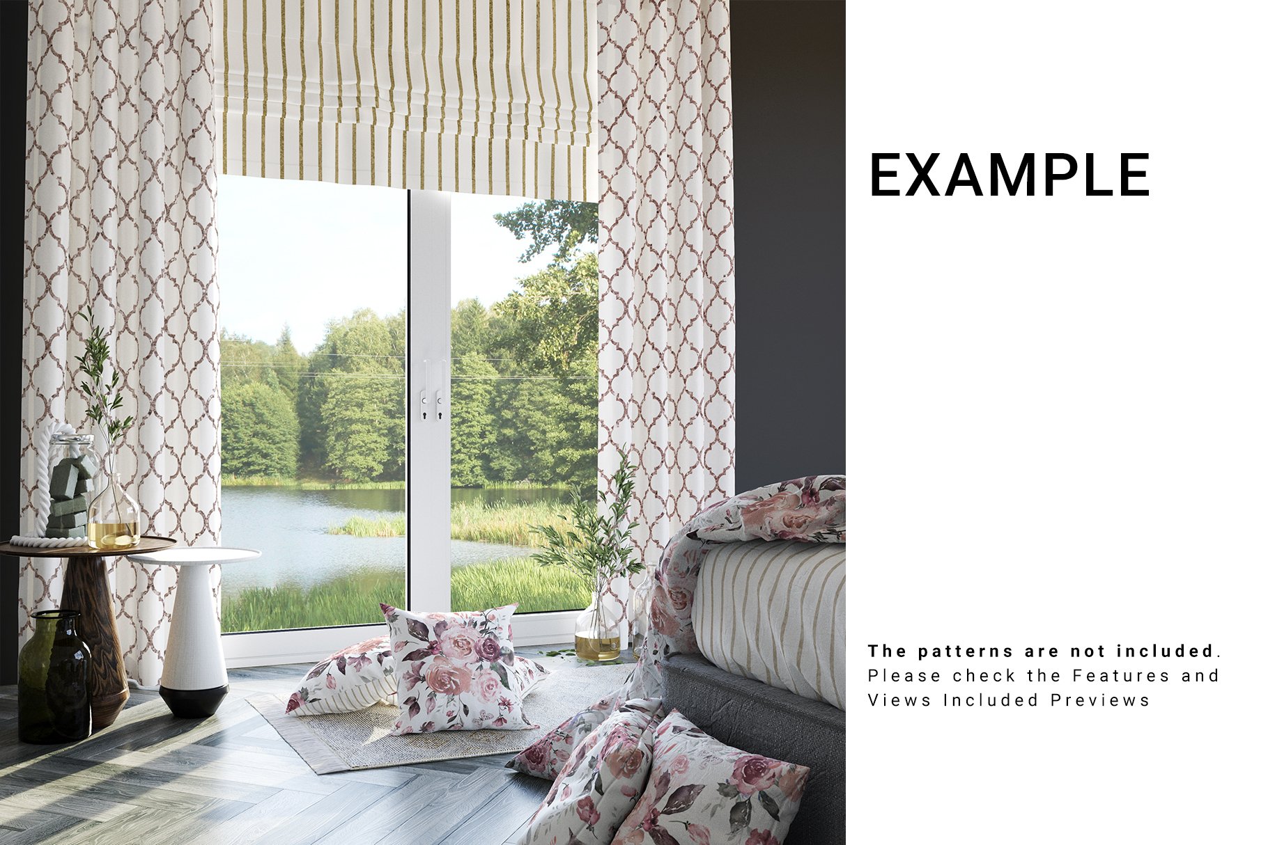 Bedroom Textile - Curtains Blinds Pillows Set