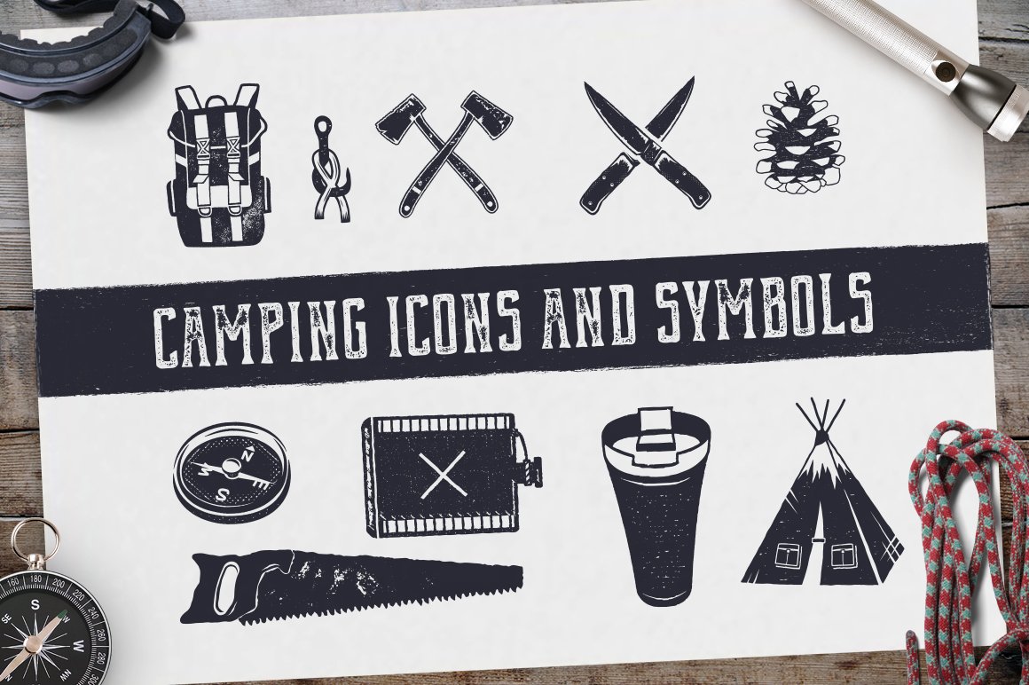 Bushcraft Icons and Hiking Symbols