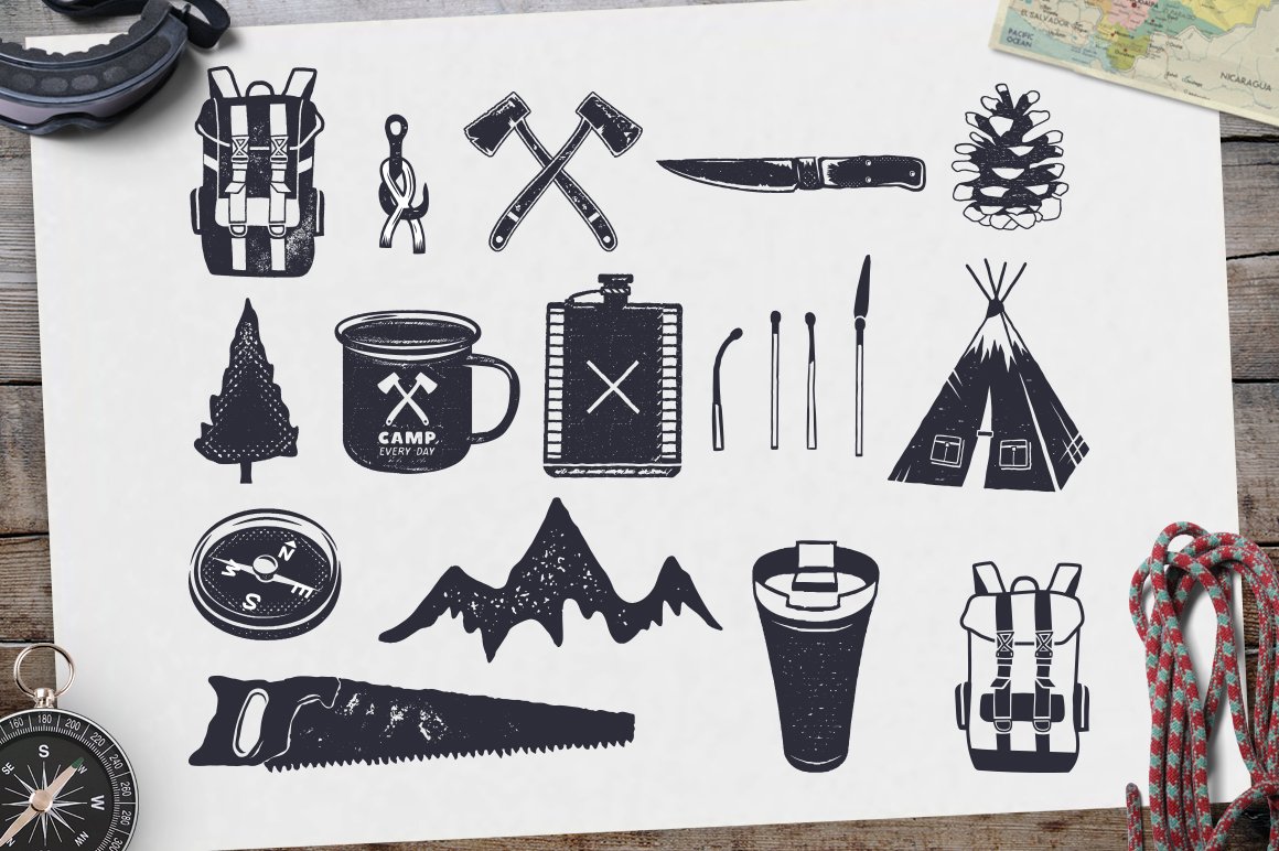 Bushcraft Icons and Hiking Symbols