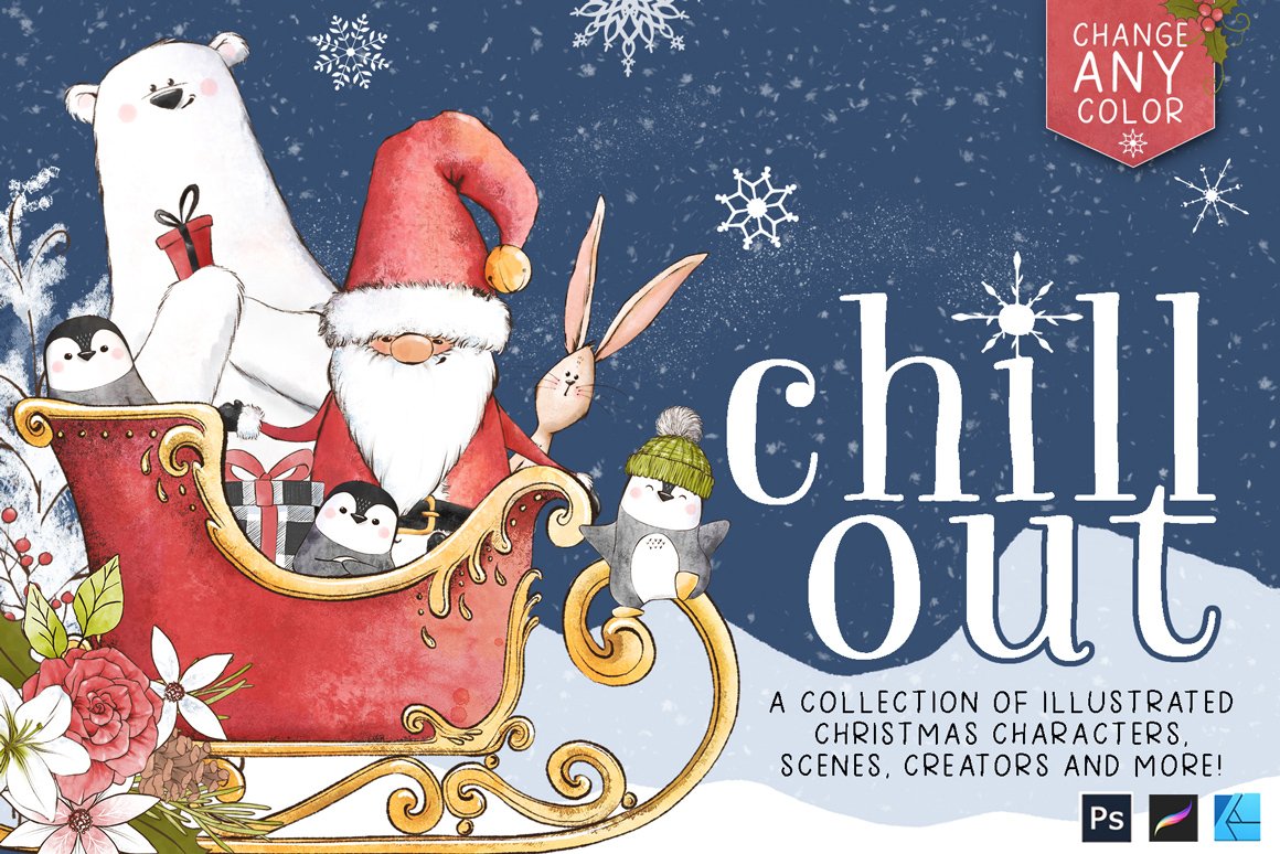 Chill Out Christmas Illustration Collection - Design Cuts