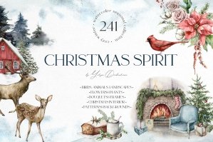 Christmas Spirit Watercolor Winter Clipart