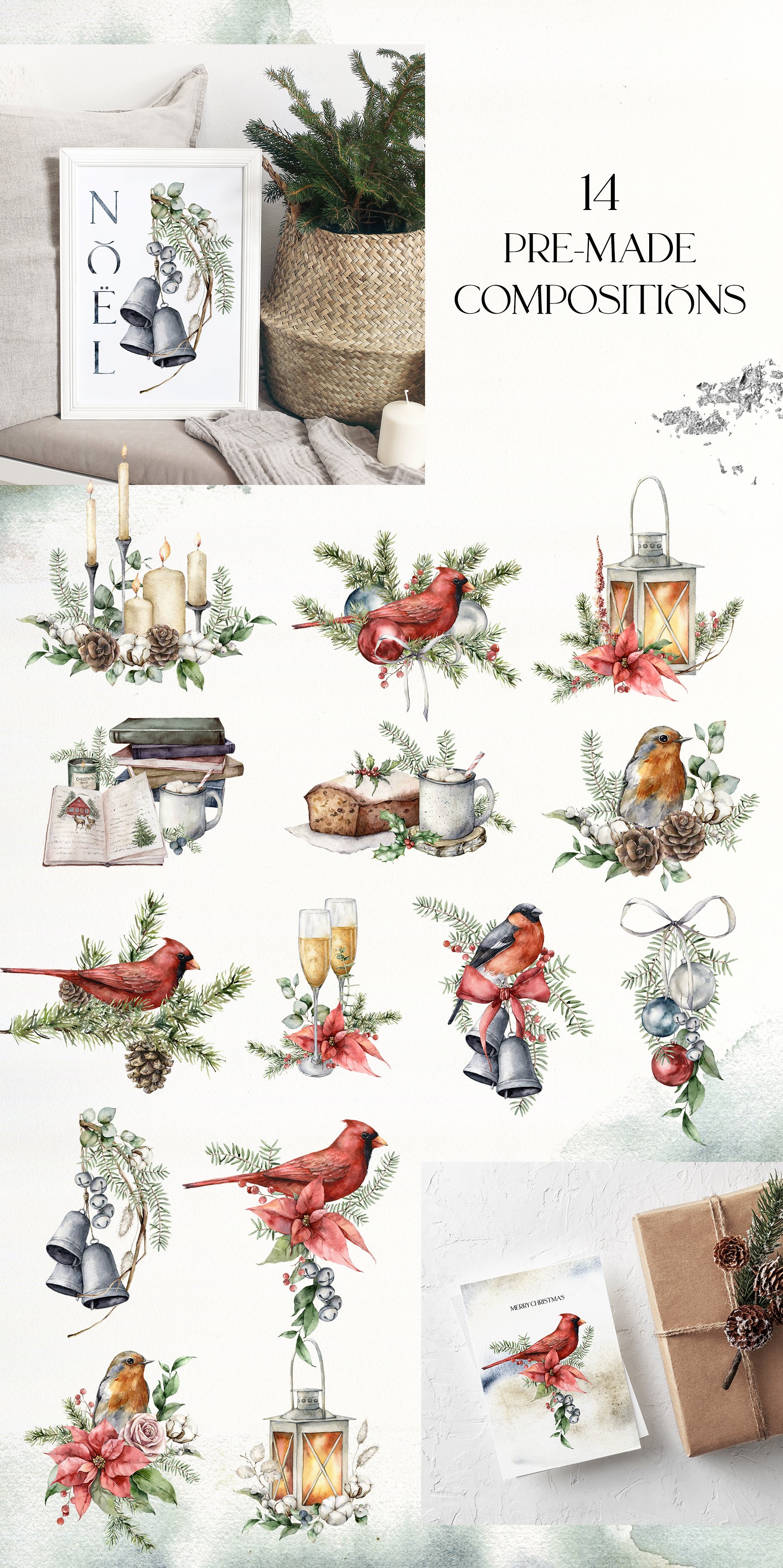 Christmas Spirit. Watercolor Winter Clipart