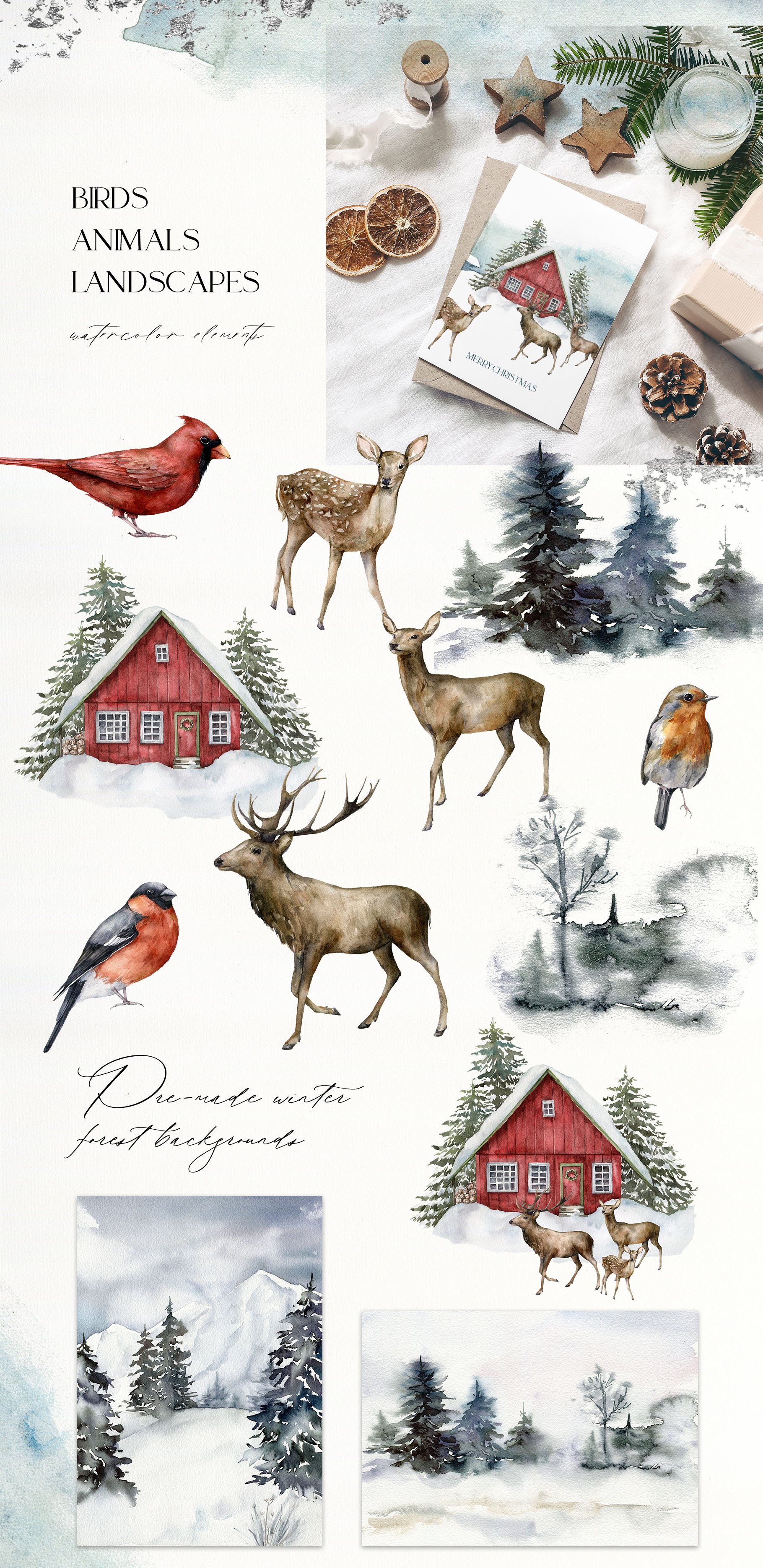 Christmas Spirit. Watercolor Winter Clipart