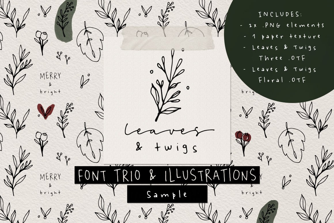 Leaves and Twigs Font Trio and Extras Sample