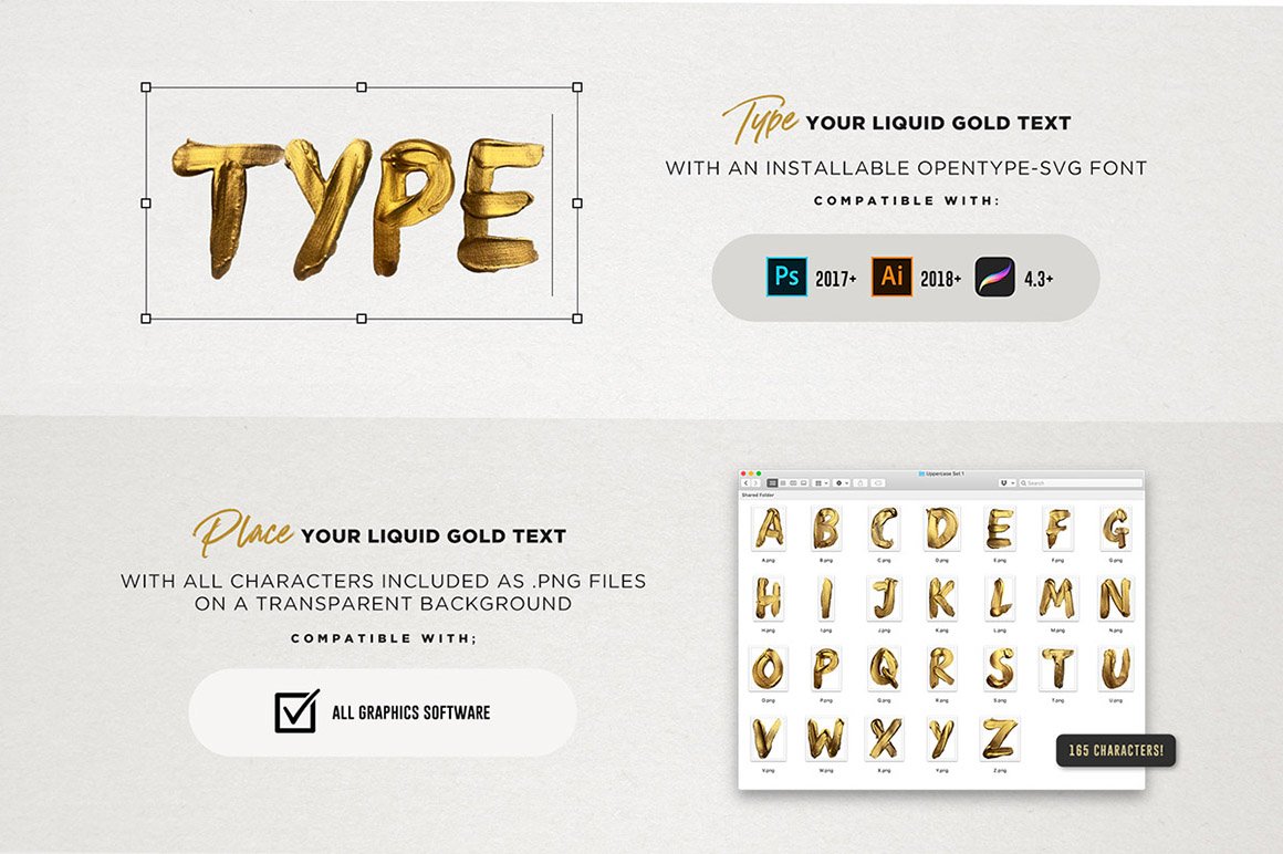 Liquid Gold SVG Font + Actions