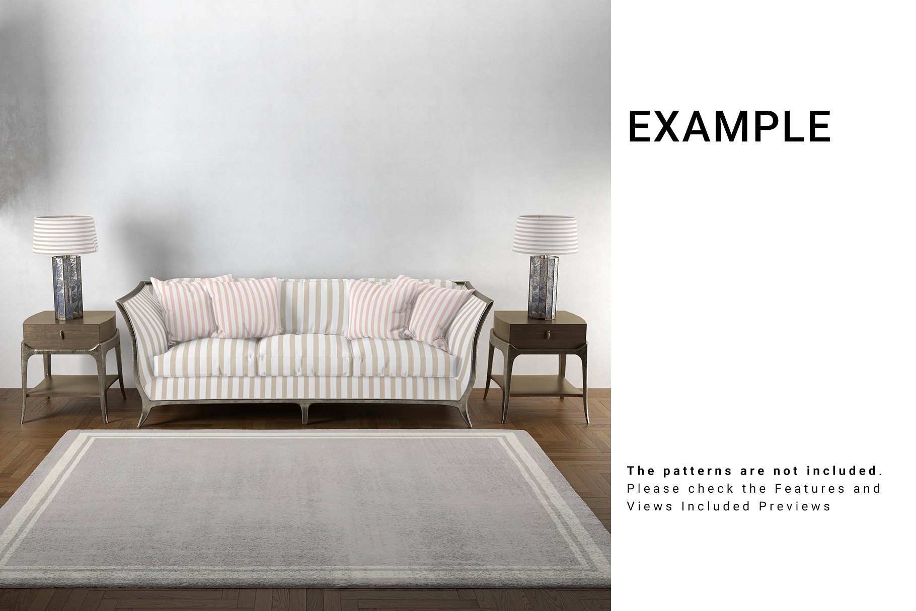 Living Room - Sofa Throw Pillows Wall & Carpet Set