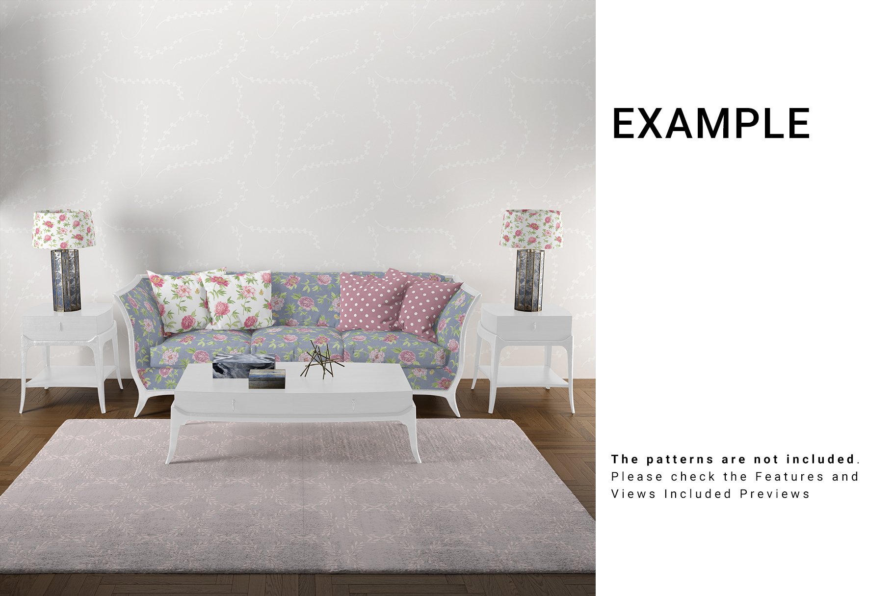 Living Room - Sofa Throw Pillows Wall & Carpet Set