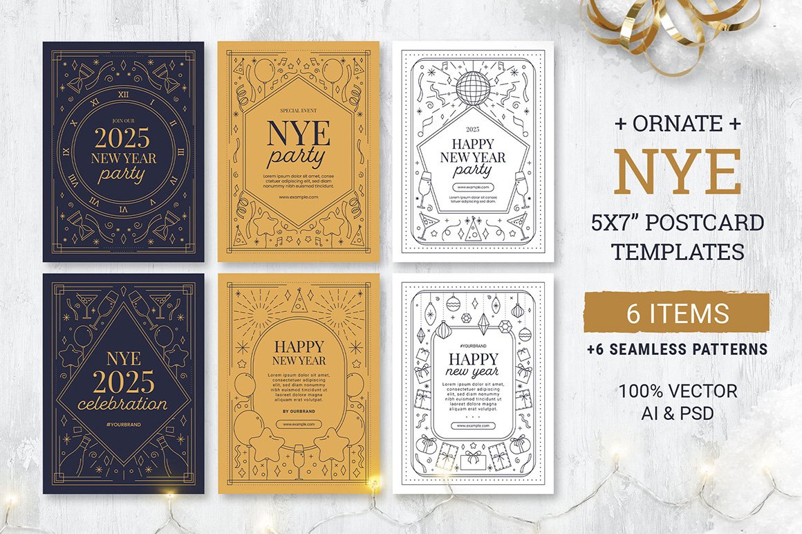 Ornate NYE Flyer & Postcard Templates