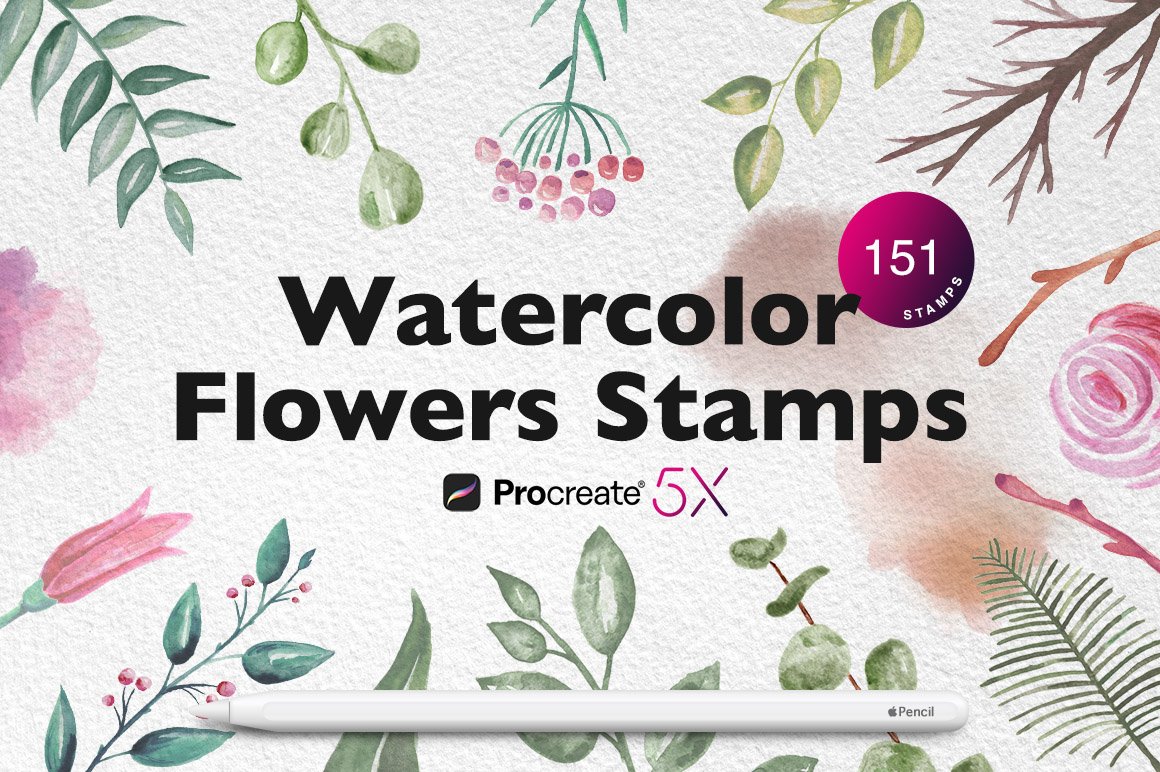 Instant Download Digital Download Floral Watercolor Brush Stamps Stamps Flower Brushes Procreate Brushes
