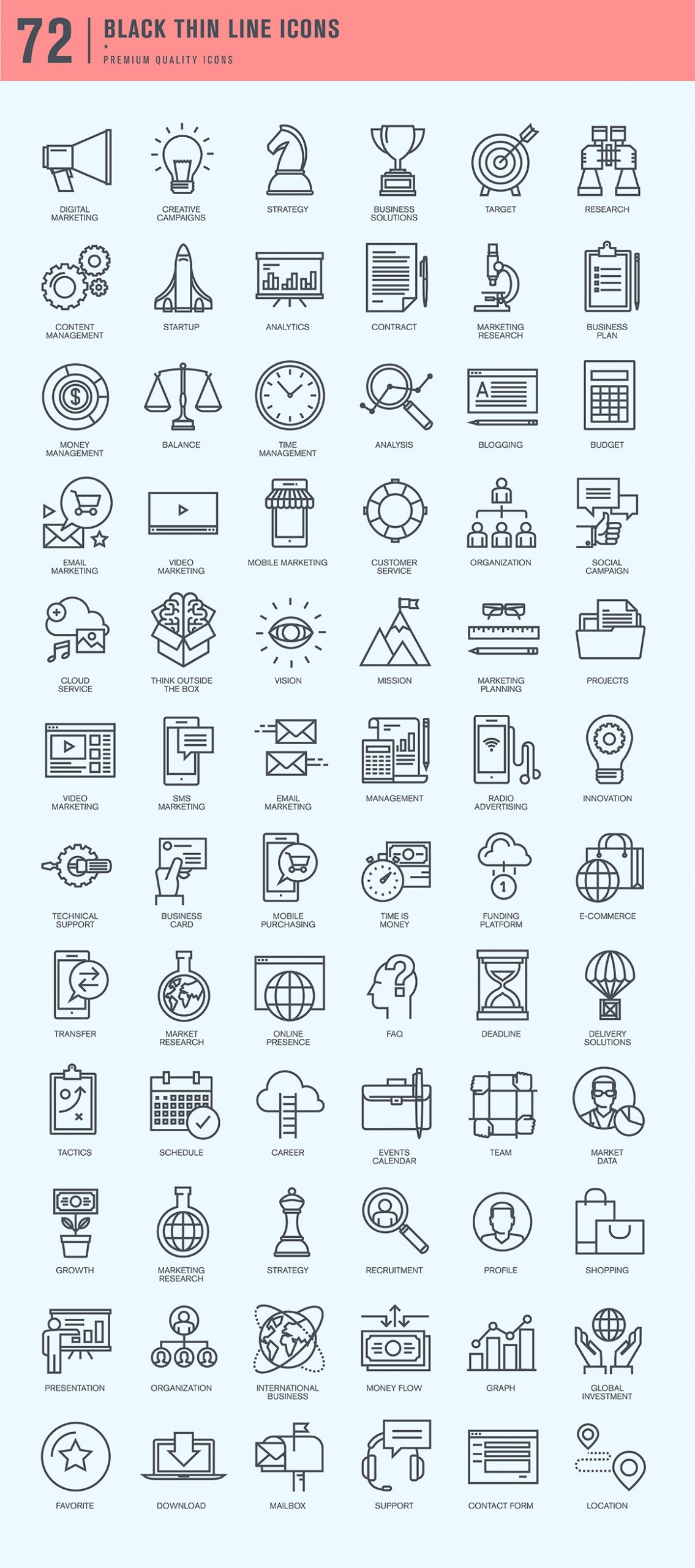 Set of Thin Line Icons for Business and Marketing
