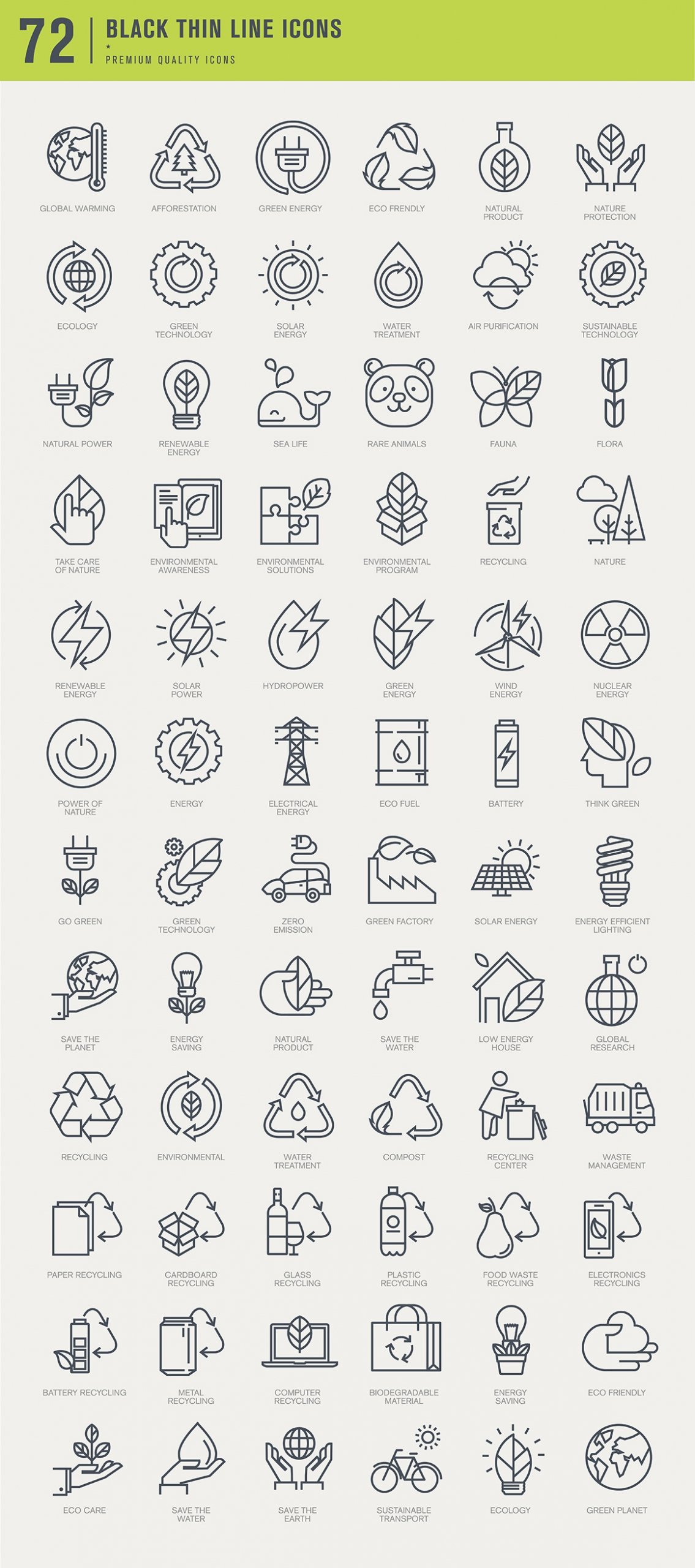 Set of Thin Line Icons for Green Technology