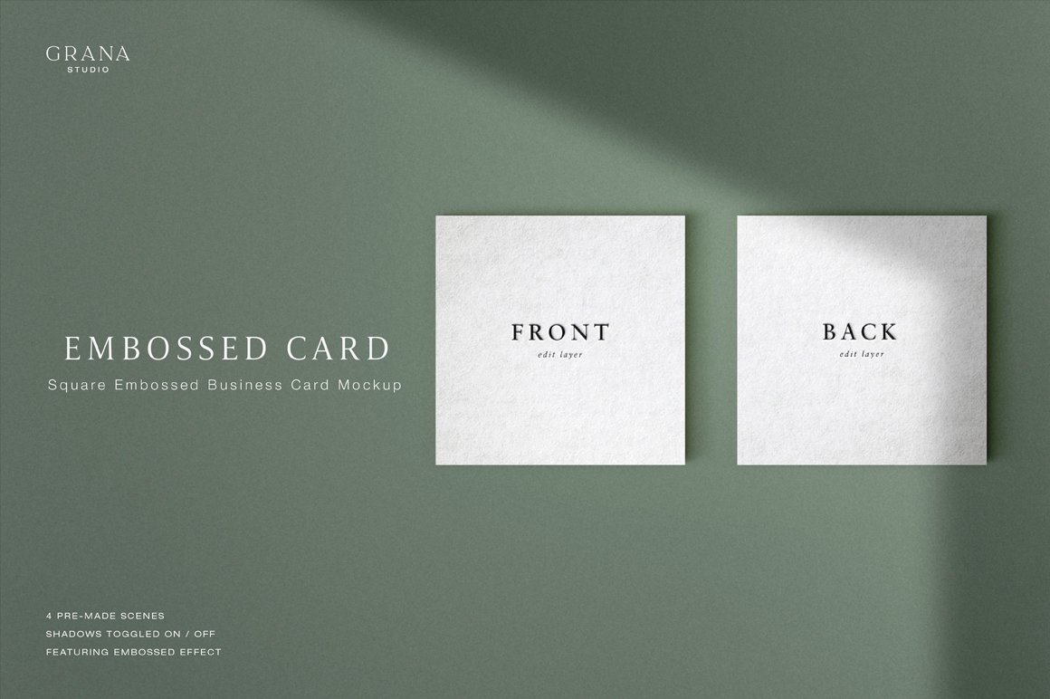 Square Embossed Business Card Mockup