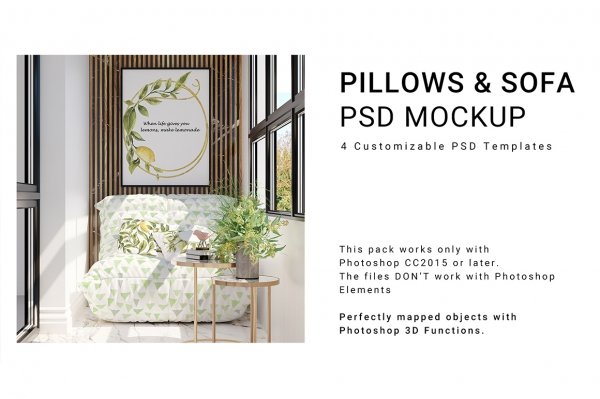 Throw Pillows Lumbar Pillows & Sofa Mockup Set - Design Cuts