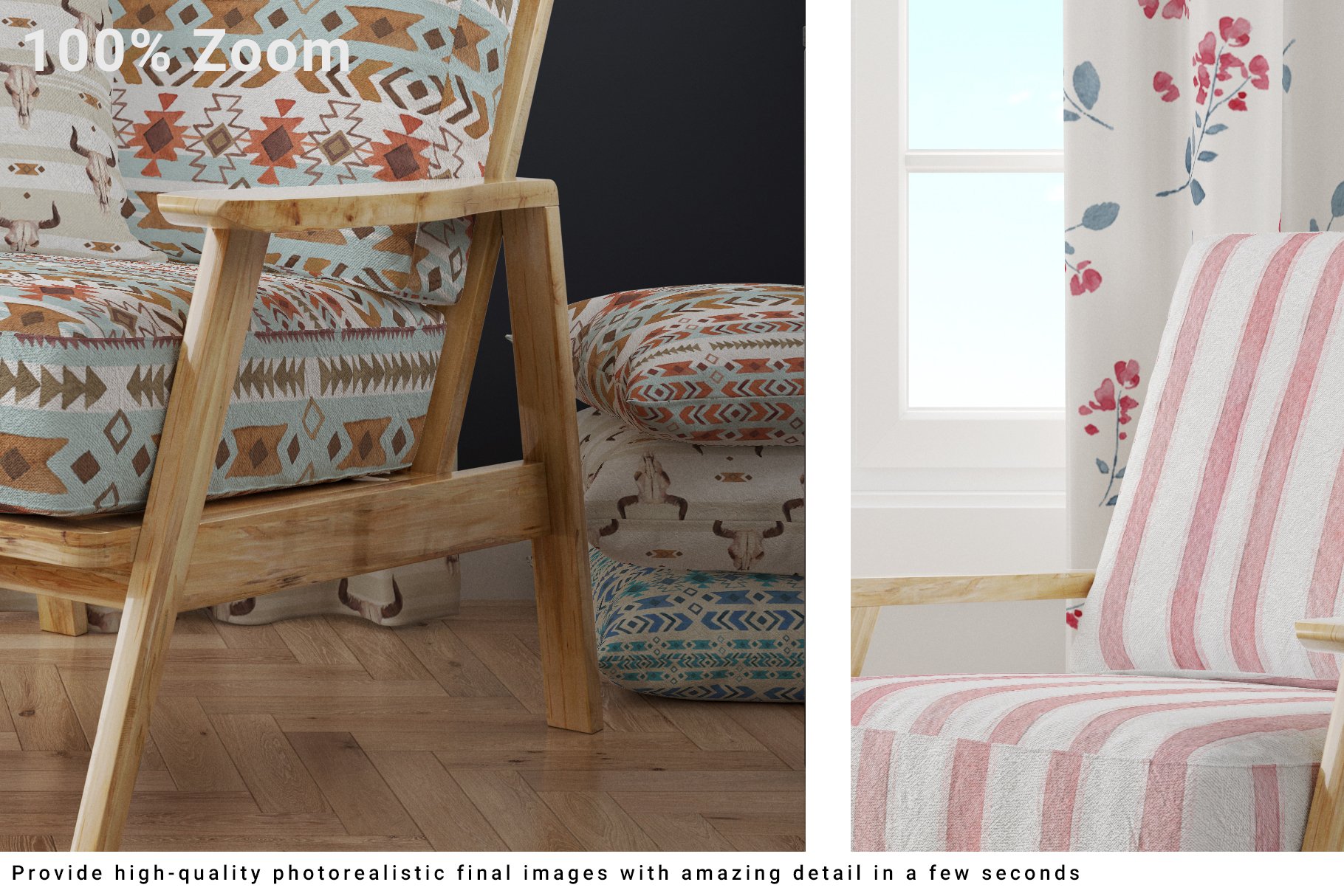 Upholstery Armchair Curtains & Pillows Set