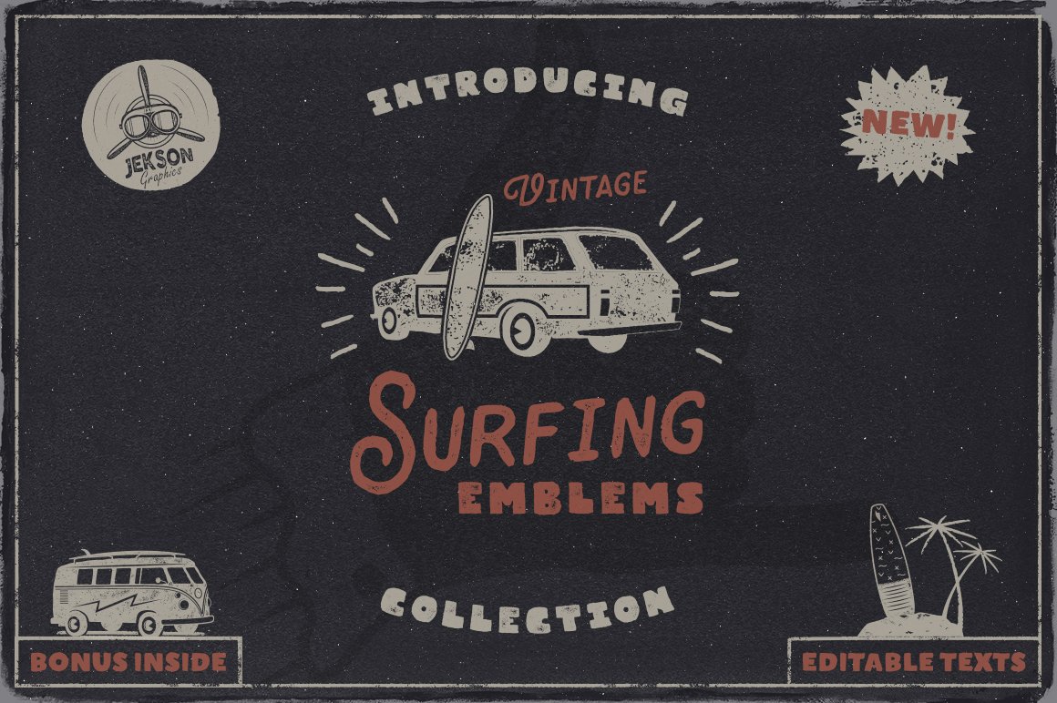 Vintage Surfing Logos Summer Set