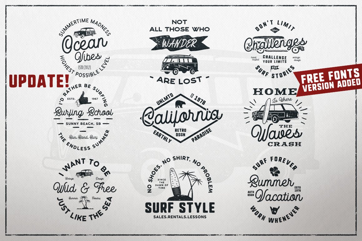 Vintage Surfing Logos Summer Set