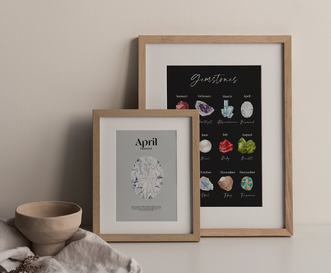 Watercolor Birthstones & Moon Phases