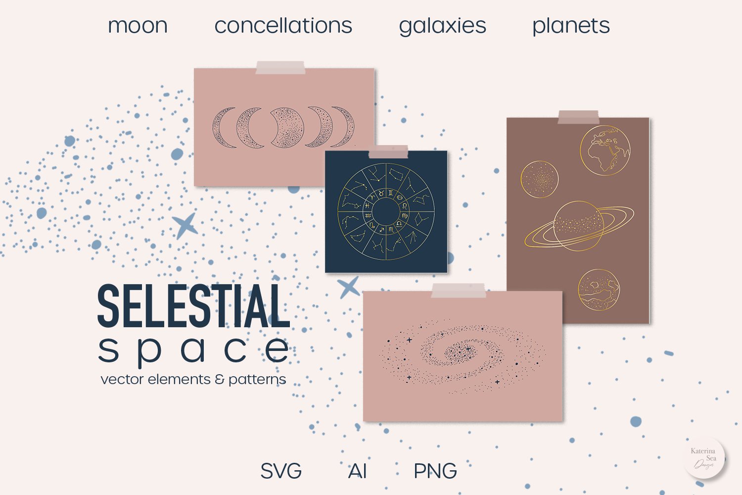 Celestial, Zodiac, Moon Vector Elements