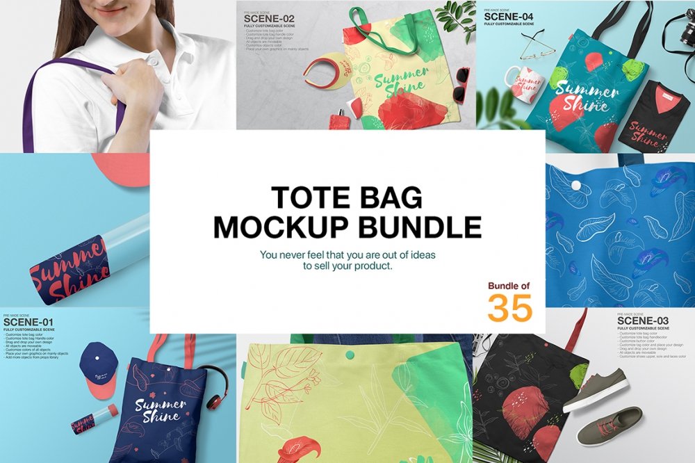 Cotton Tote Bag Bundle Mockup - Design Cuts